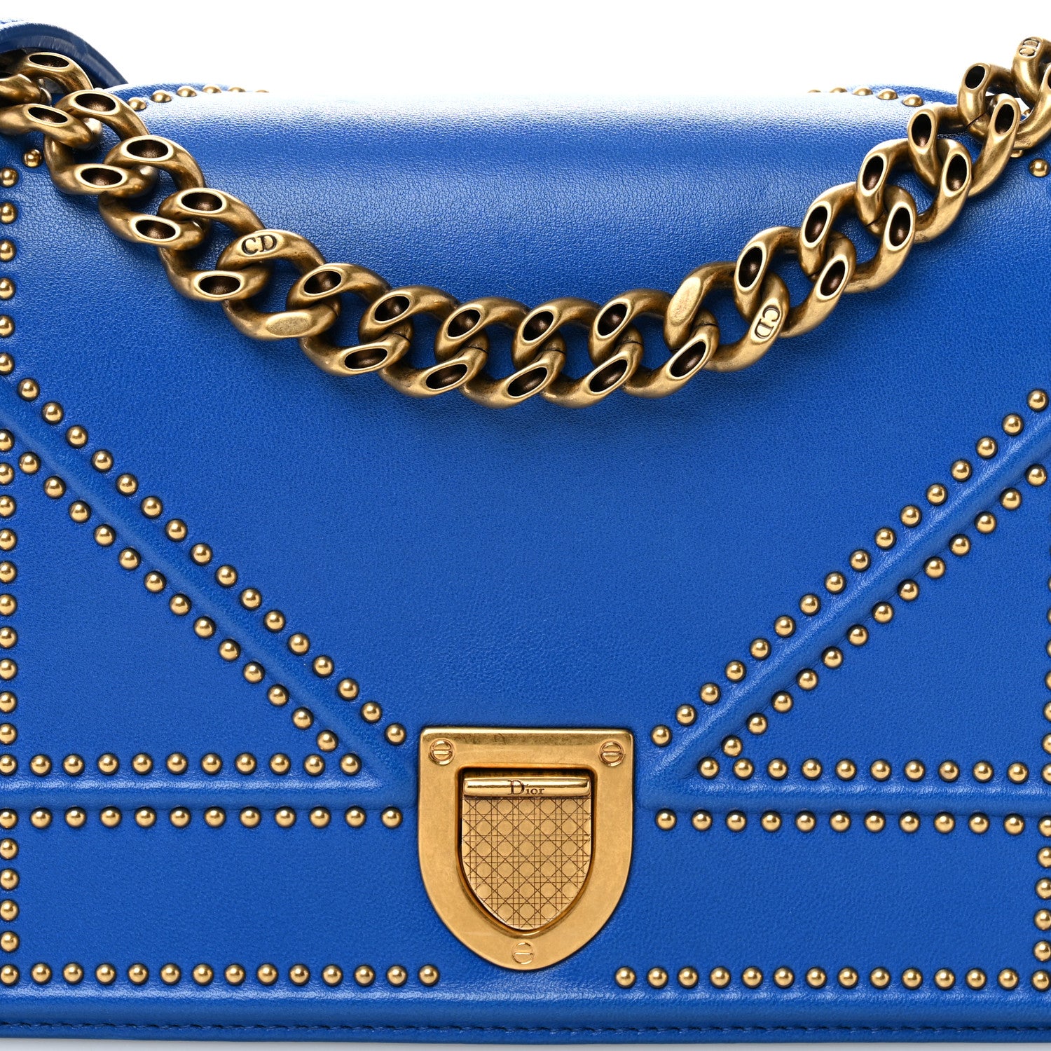 Christian Dior Lambskin Studded Medium Diorama Flap Bag Blue 8 of 12