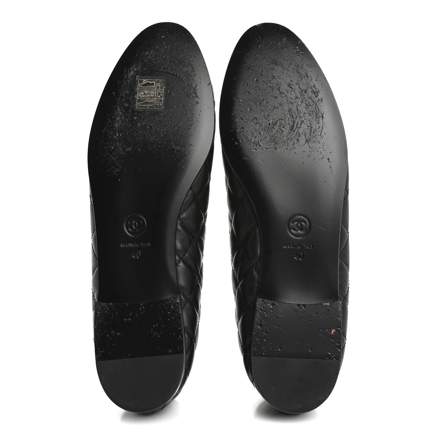 Aged Calfskin Quilted CC Cap Toe Ballerina Flats 40 Black