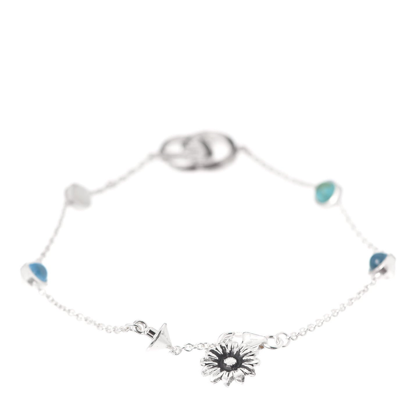 Sterling Silver Blue Topaz Mother of Pearl Turquoise Resin Double G Flower Bracelet