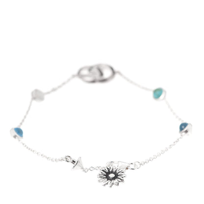 Gucci Sterling Silver Blue Topaz Mother of Pearl Turquoise Resin Double G Flower Bracelet 3 of 6