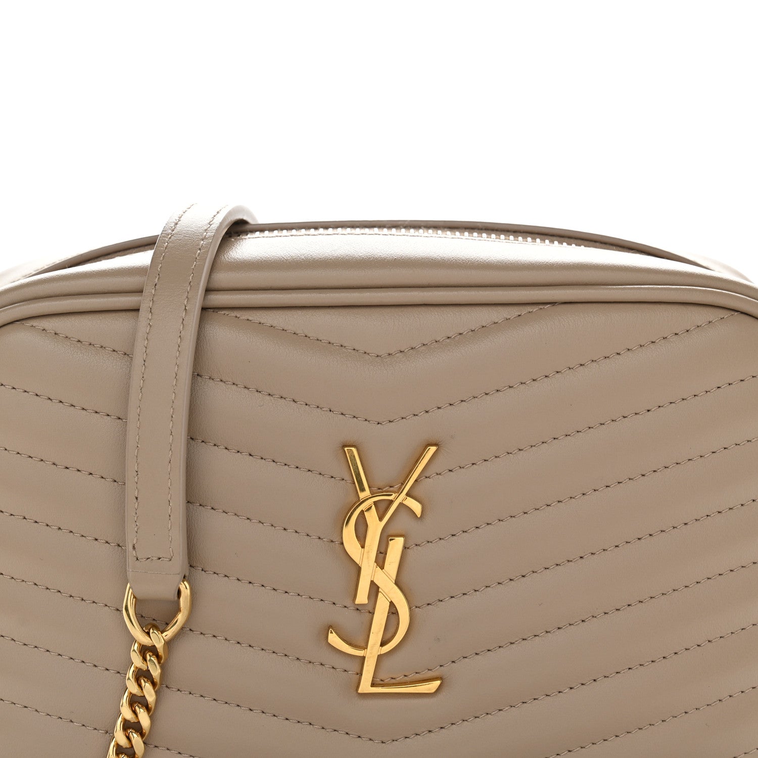 Saint Laurent Calfskin Matelasse Monogram Mini Lou Camera Bag Dark Beige 8 of 10