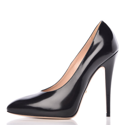 Gucci Polished Calfskin Removable Pearly Bow Elaisa Platform High Heel Pumps 37.5 Black 2 of 12