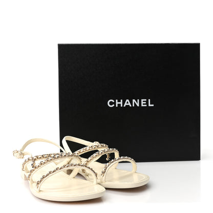 Chanel Lambskin CC Chain Flat Sandals 36.5 Ivory 9 of 9