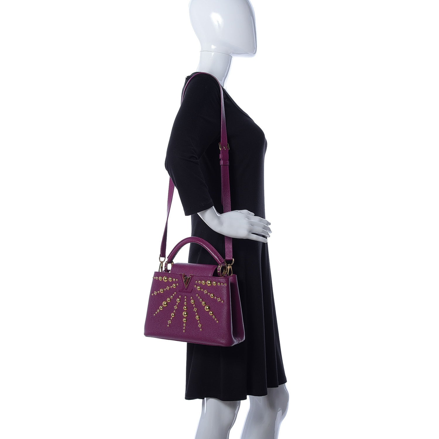Louis Vuitton Taurillon Studded Sol Capucines BB Magenta 2 of 9