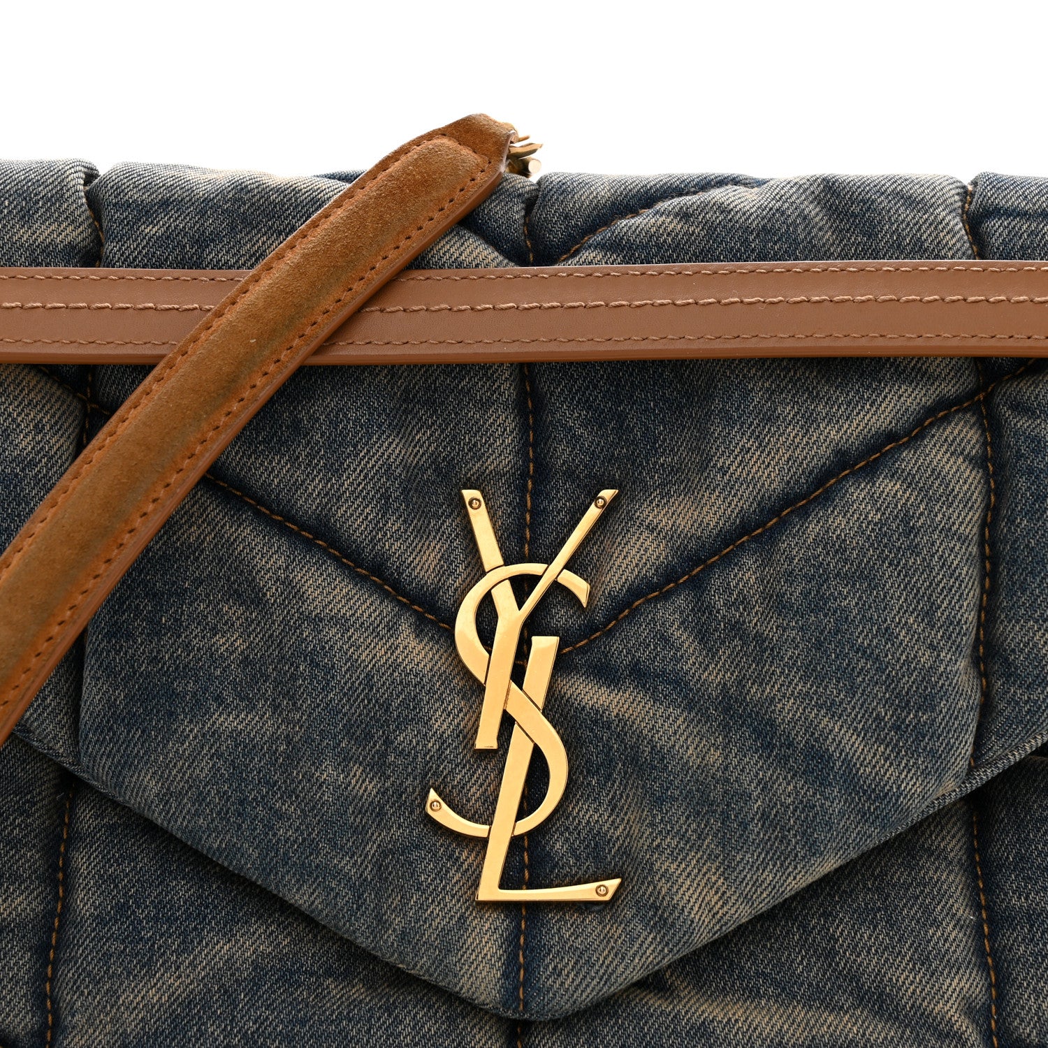Saint Laurent Denim Quilted Medium Loulou Puffer Monogram Chain Satchel Blue Cinnamon 8 of 10