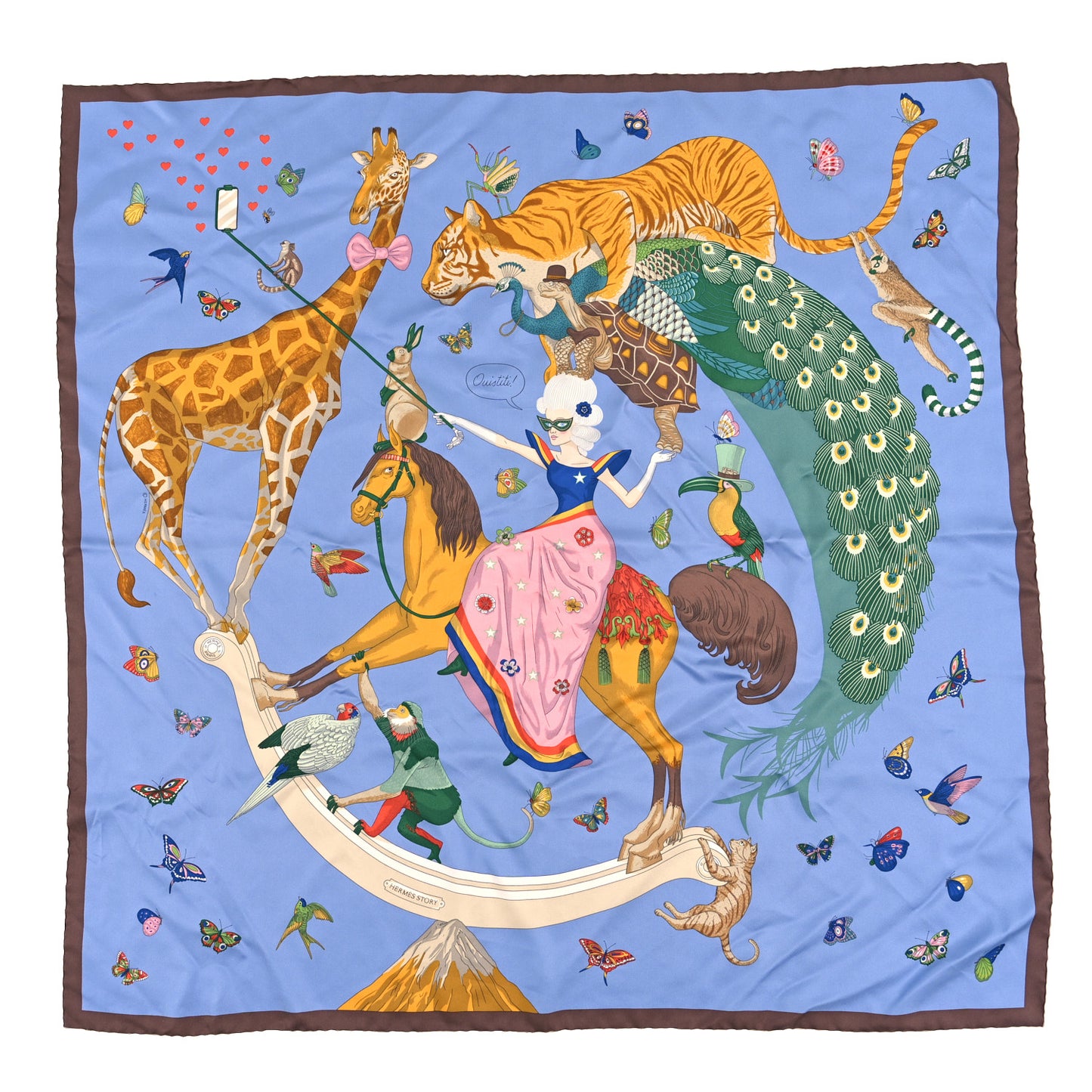 Silk Story Scarf 90 Bleu Lavande Vert