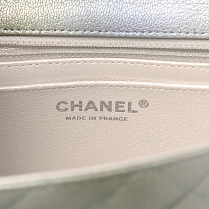 Chanel Metallic Goatskin Quilted Ombre Mini Rectangular Flap Grey Green 6 of 10
