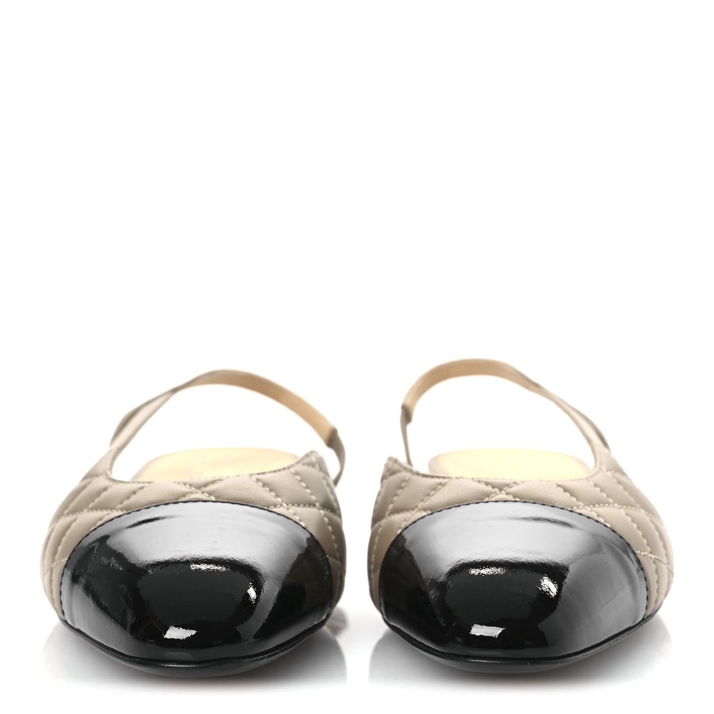 Lambskin Patent Cap Toe CC Slingback Flats 38 Beige Black