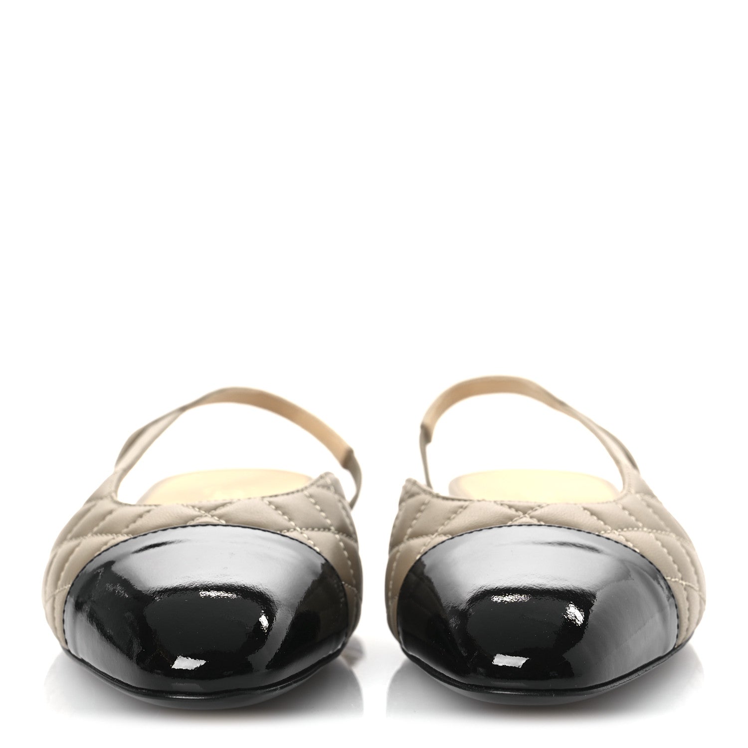 Chanel Lambskin Patent Cap Toe CC Slingback Flats 38 Beige Black 3 of 11