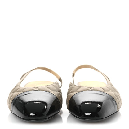 Chanel Lambskin Patent Cap Toe CC Slingback Flats 38 Beige Black 3 of 11