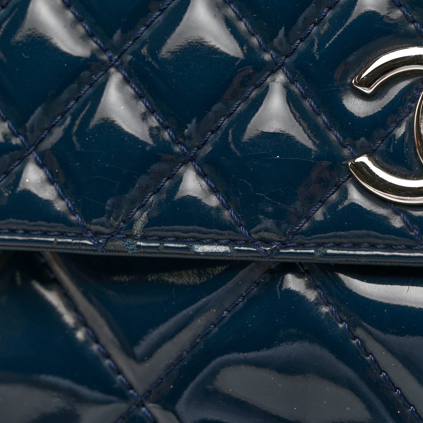 Vinyl Quilted In the Business Flap Bag Navy Blue