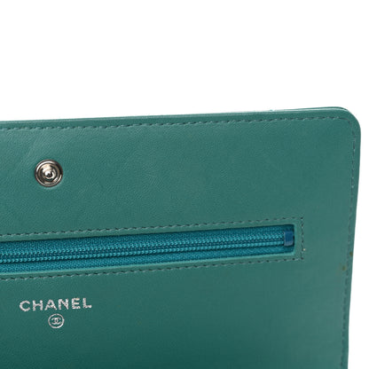 Chanel Calfskin Diamond Stitch Wallet On Chain WOC Turquoise 12 of 12