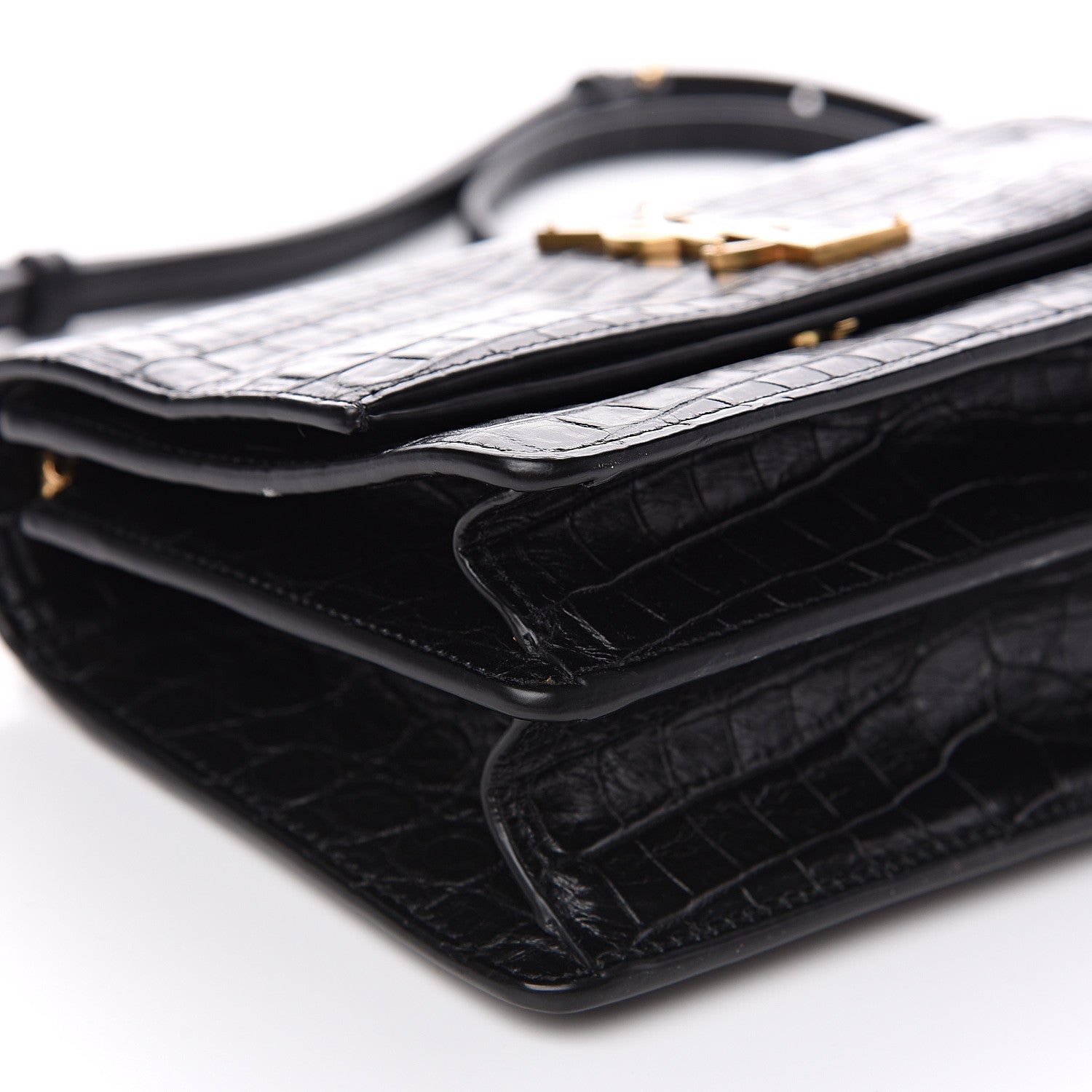 Saint Laurent Calfskin Crocodile Embossed Small Monogram Sunset Black 8 of 9