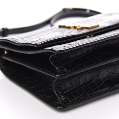 Saint Laurent Calfskin Crocodile Embossed Small Monogram Sunset Black 8 of 9