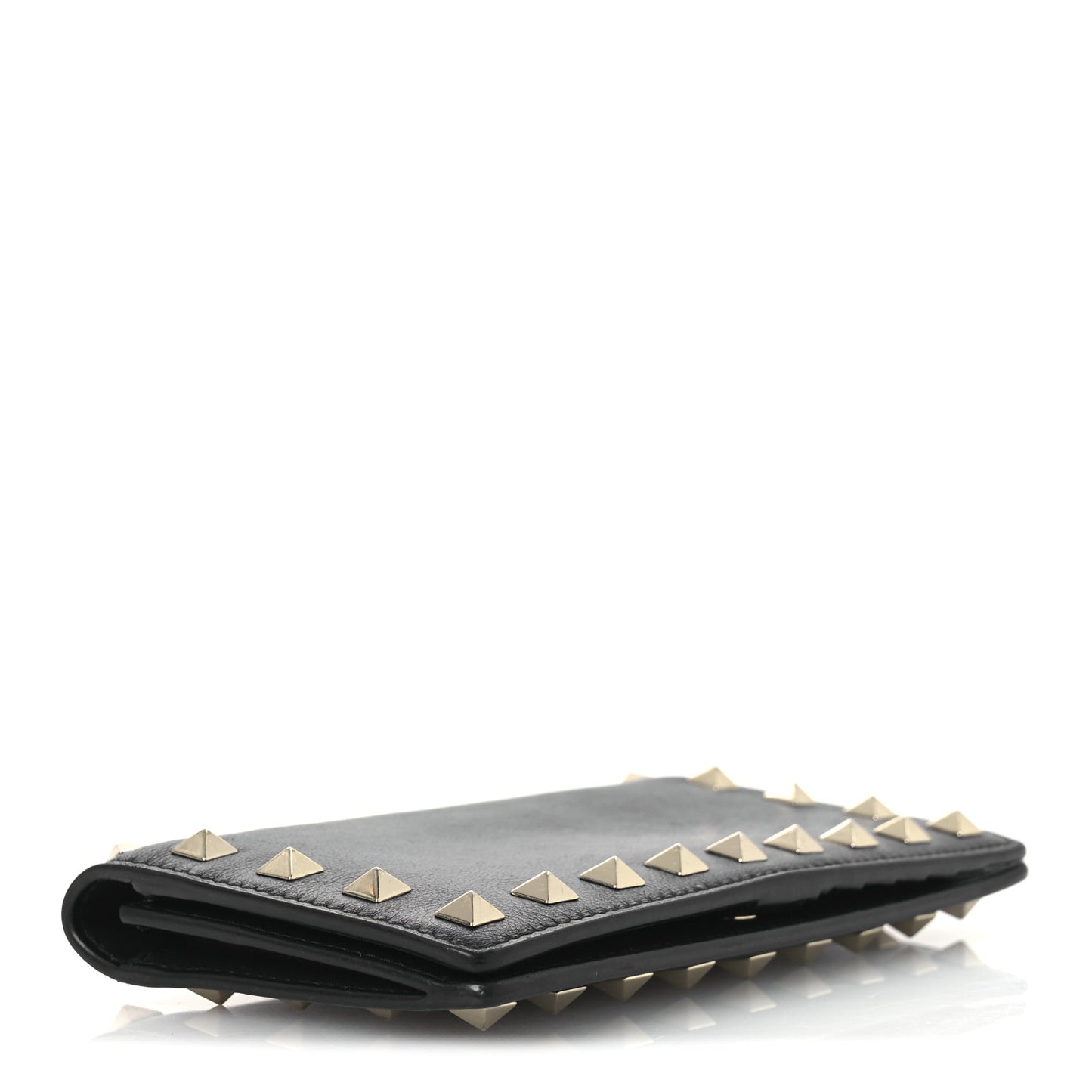 Calfskin Rockstud Bi-Fold Organizer Wallet Black