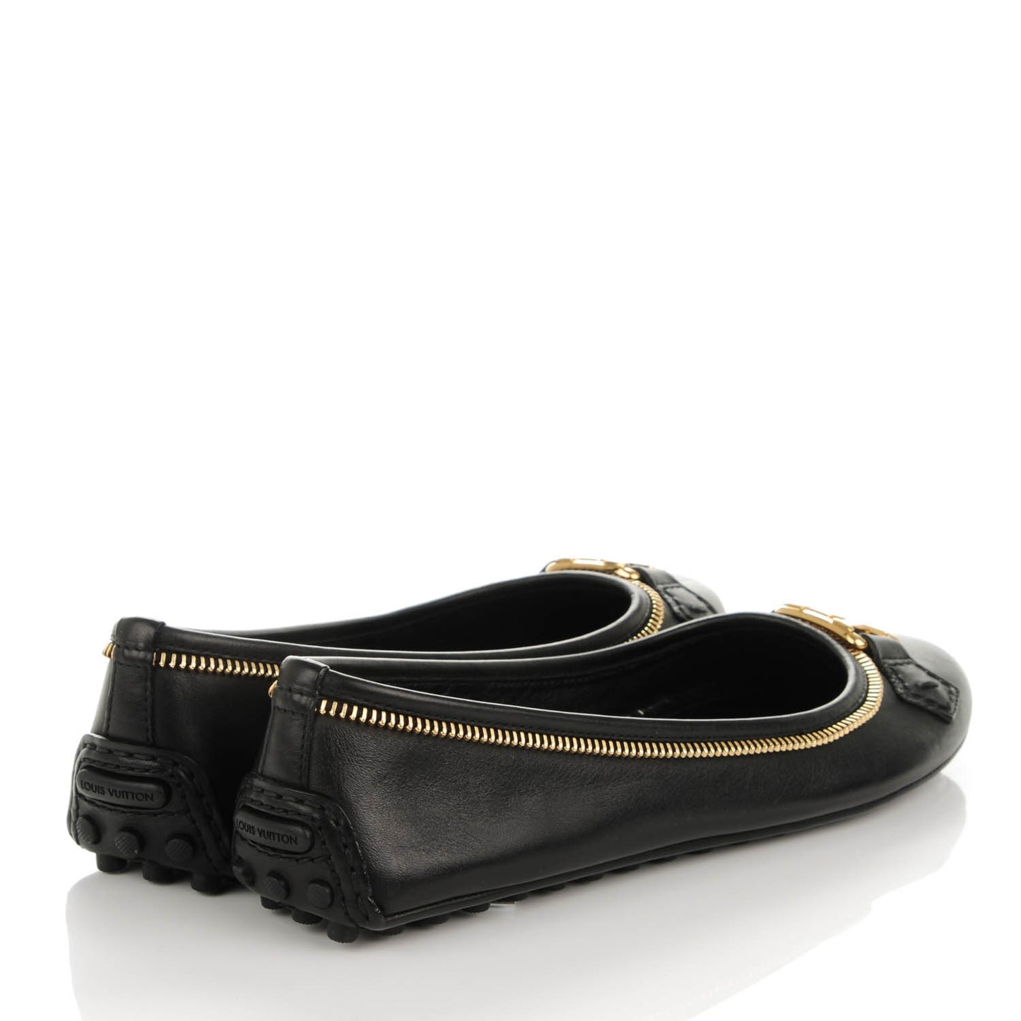 Calf Zip Oxford Ballerina Flats 37 Black