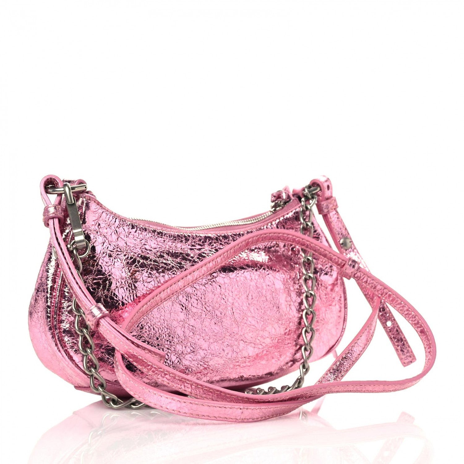 Balenciaga Metallic Agneau Arena Crystal Le Cagole Mini Purse With Chain Met Pink 3 of 9