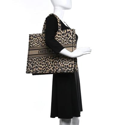 Christian Dior Canvas Mizza Embroidered Large Leopard Book Tote Beige 2 of 9