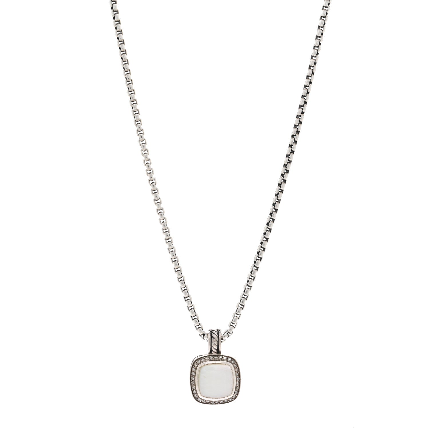 David Yurman Sterling Silver 14K Yellow Gold Diamond Moonstone 14mm Albion Enhancer Pendant Necklace 1 of 5
