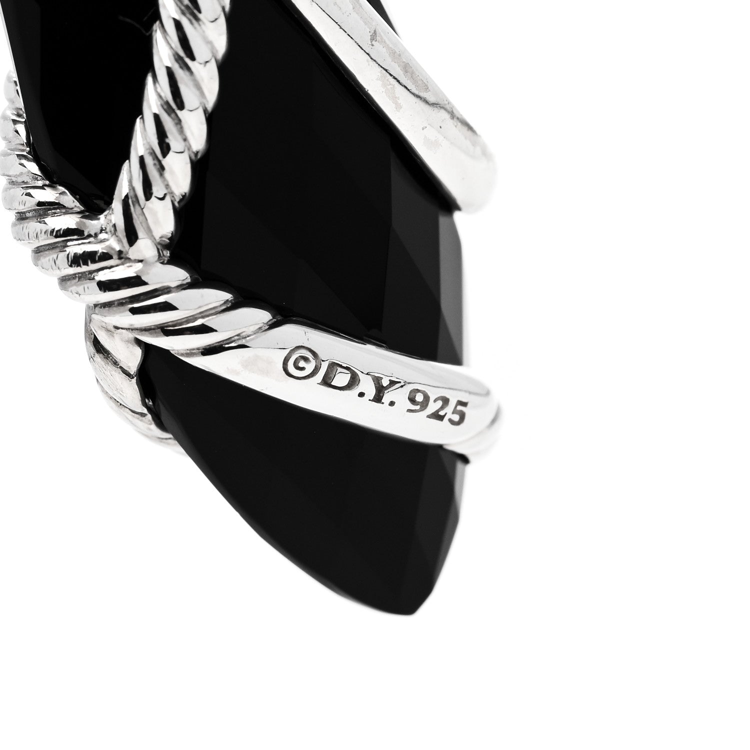 David Yurman Sterling Silver Diamond Black Onyx Cable Wrap Drop Earrings 4 of 4