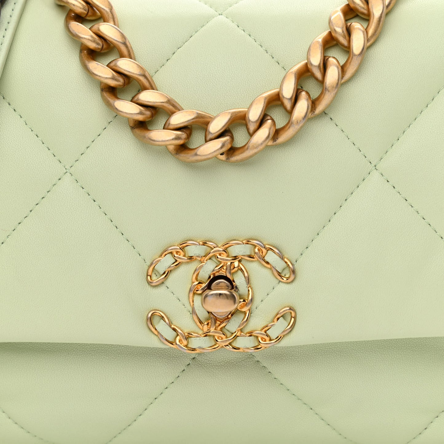 Goatskin Quilted Medium Chanel 19 Flap Light Green