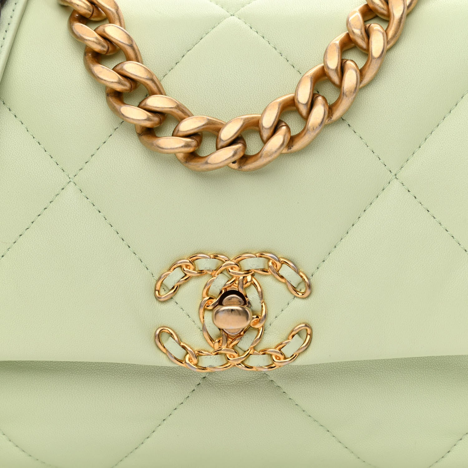 Chanel Goatskin Quilted Medium Chanel 19 Flap Light Green 8 of 11