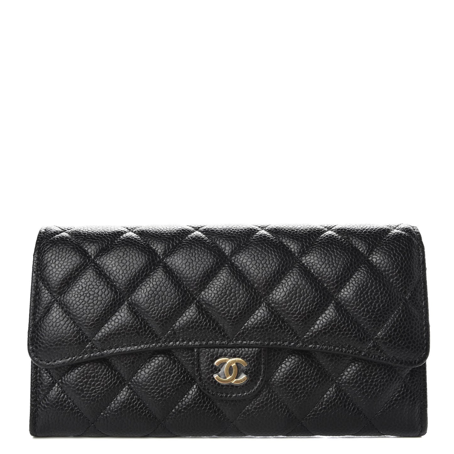 Caviar Quilted Large Gusset Flap Wallet Black