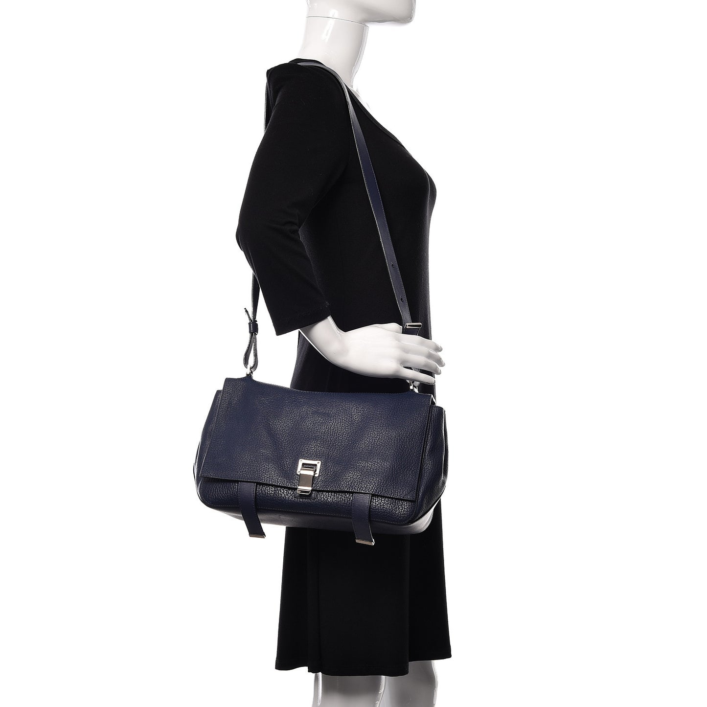 Pebbled Calfskin Double Sided PS Courier Bag Indigo