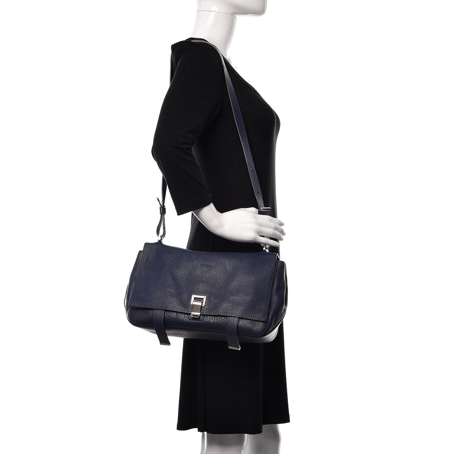 Proenza Schouler Pebbled Calfskin Double Sided PS Courier Bag Indigo 2 of 19