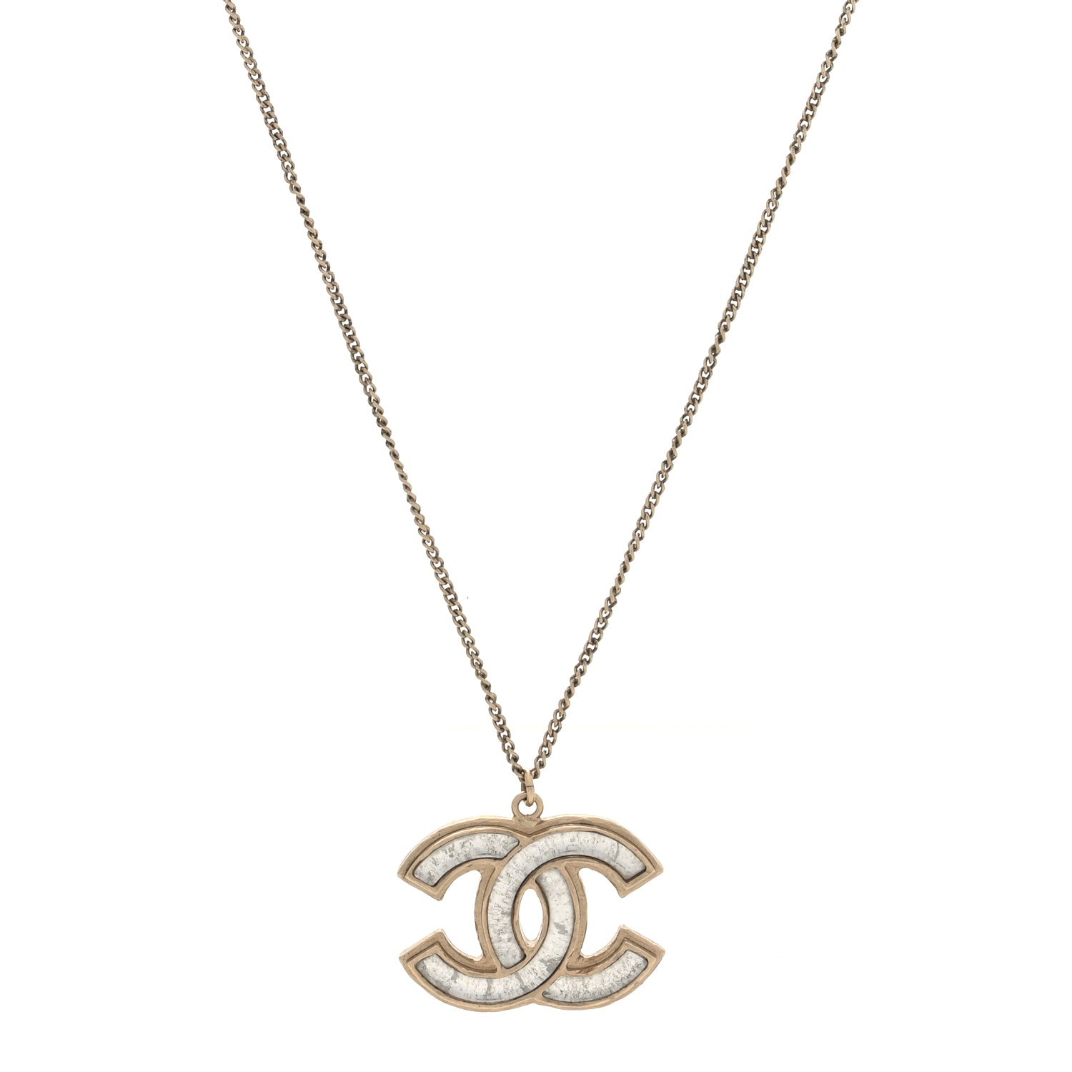 Chanel Enamel CC Pendant Necklace Gold Silver 1 of 4