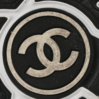 Chanel Mesh Suede Calfskin Grained Calfskin Womens CC Sneakers 39.5 White Black 7 of 8