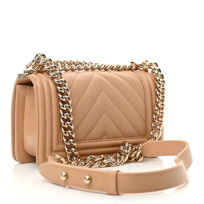 Chanel Caviar Chevron Quilted Small Boy Flap Dark Beige 3 of 10
