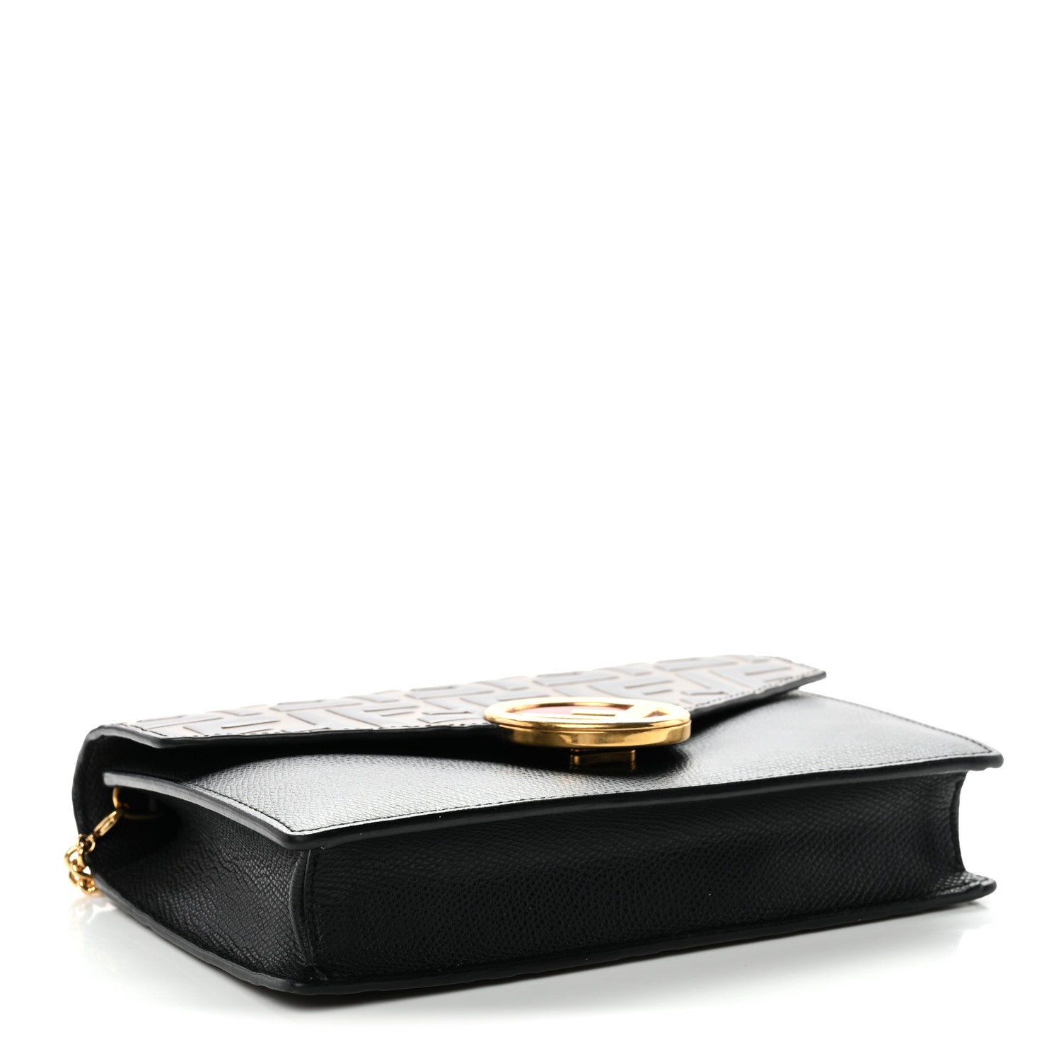 Fendi Vitello Cruise F is Fendi Bi-Color FF 1974 Embossed Medium Envelope Wallet On Chain Black Maya 4 of 12