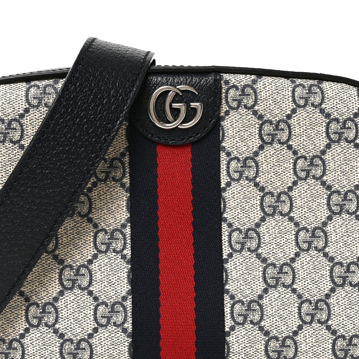 GG Supreme Monogram Textured Dollar Calfskin Web Small Ophidia Camera Bag Beige Blue