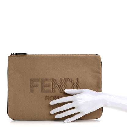 Fendi Cotton Canvas Vitello Grace Light Logo Pouch Beige 2 of 8