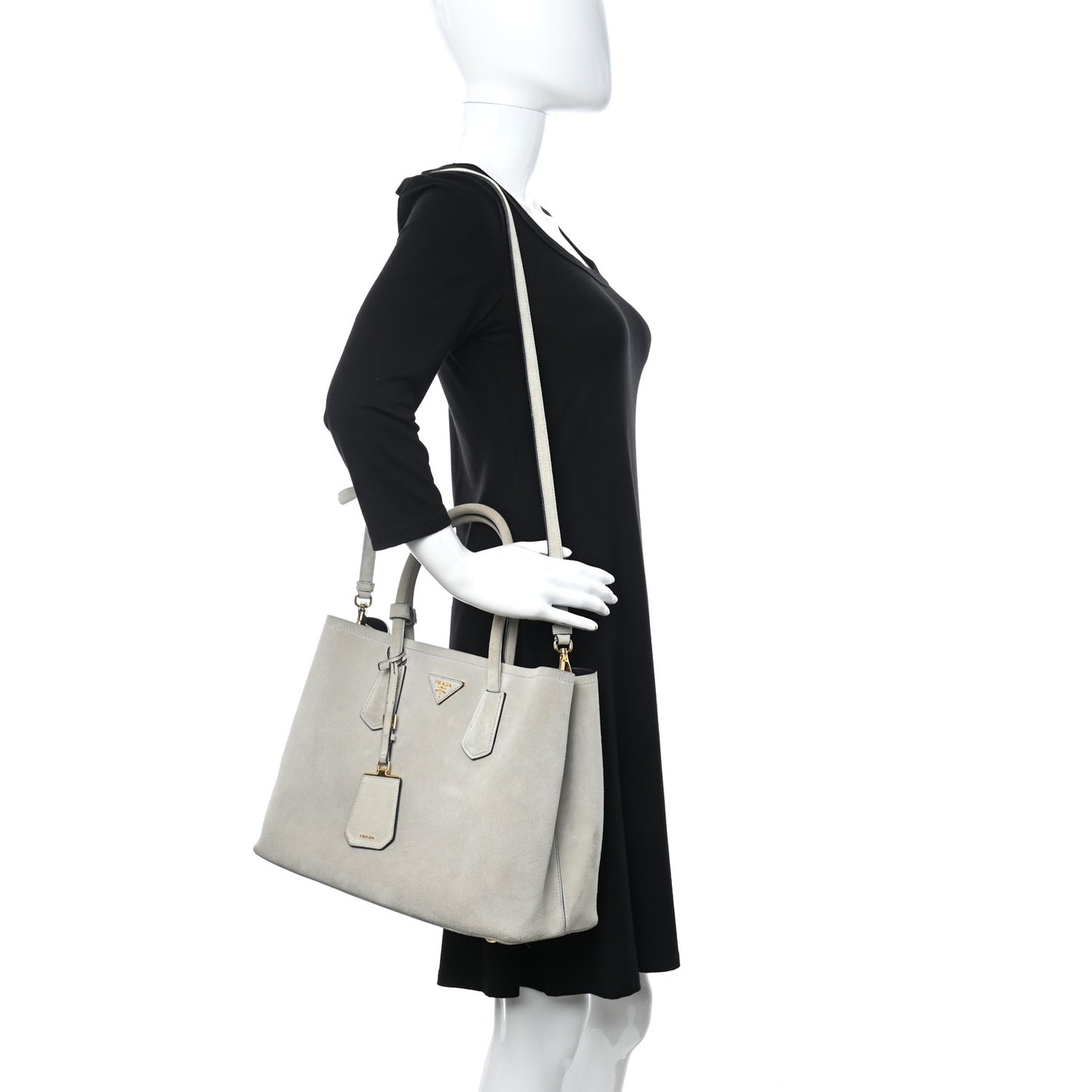 Scamosciato Suede Medium Double Bag Tote Acciaio