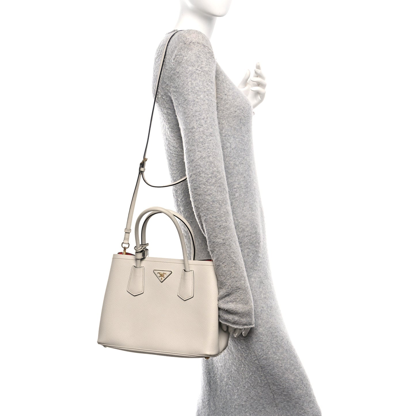 Saffiano Cuir Small Double Bag Talco Lacca