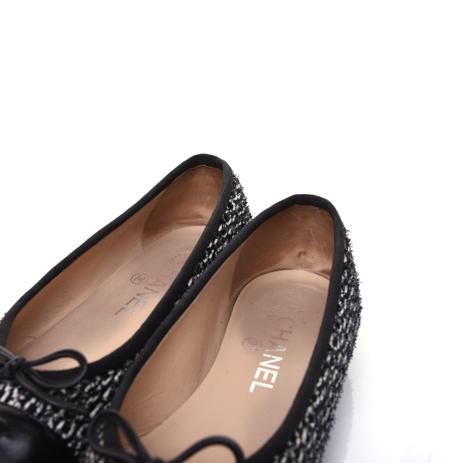 Chanel Tweed Cap Toe Ballerina Flats 36.5 Black White 10 of 14