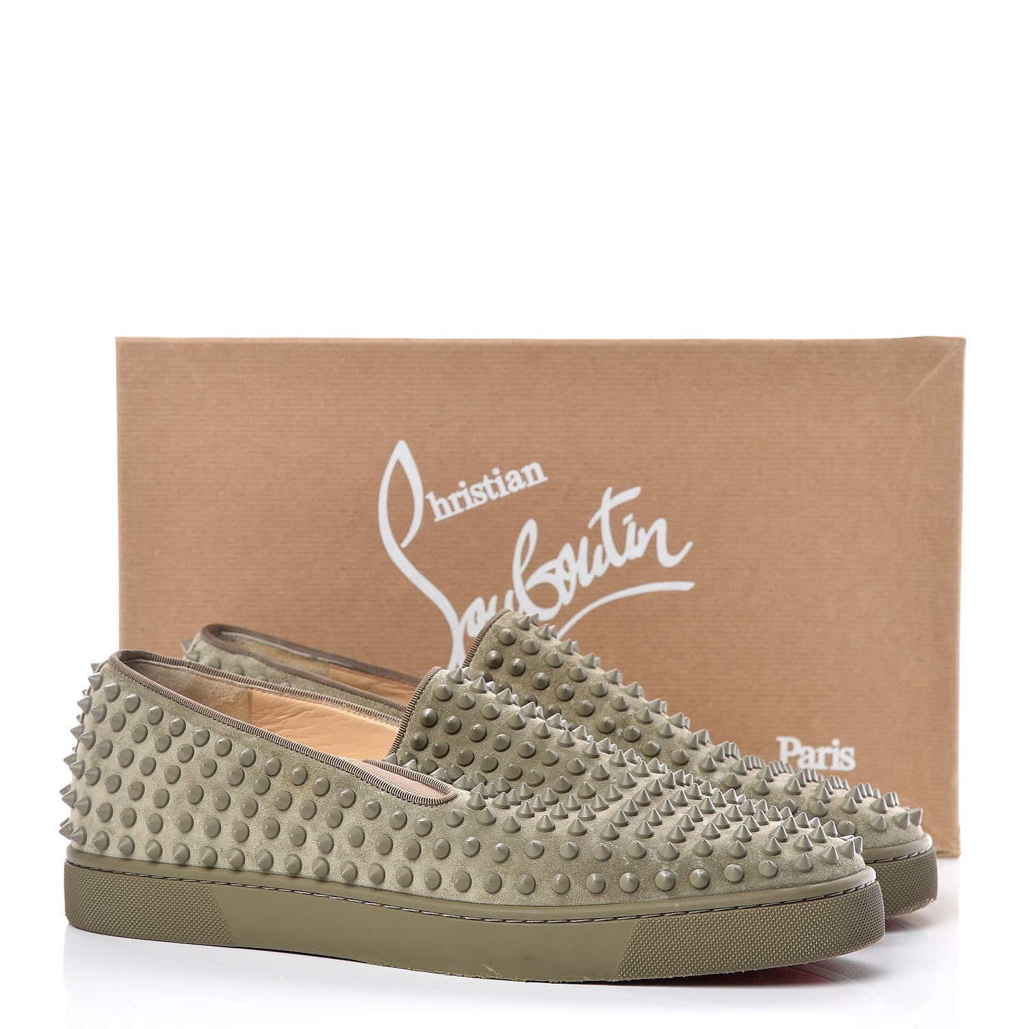 Christian Louboutin Suede Spikes Mens Roller Boat Flats 44.5 Vert 15 of 15