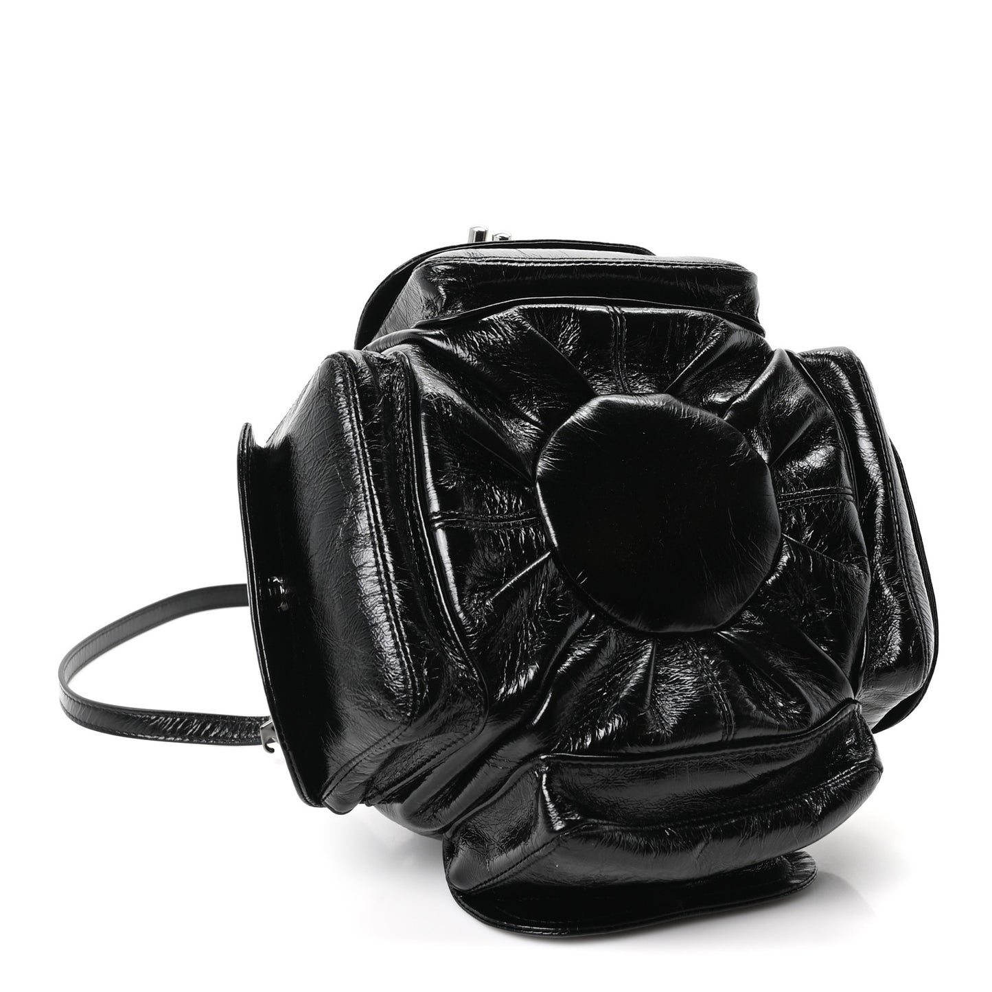 Calfskin Dumbo B Chain Pocket Bucket Bag Black