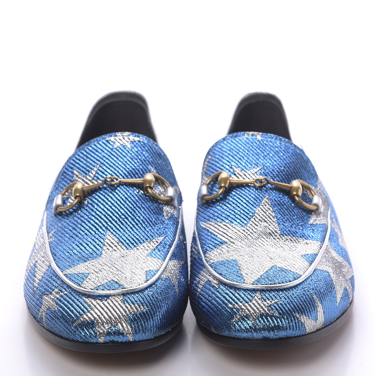 Gucci Lurex Calfskin Starry Sky Womens Jordaan Loafers 39 Bluette Silver 2 of 11