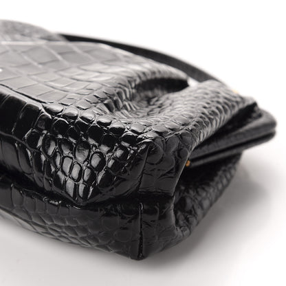 Balenciaga Shiny Supple Calfskin Logo Crocodile Embossed Cloud Crossbody Bag Black White 7 of 10