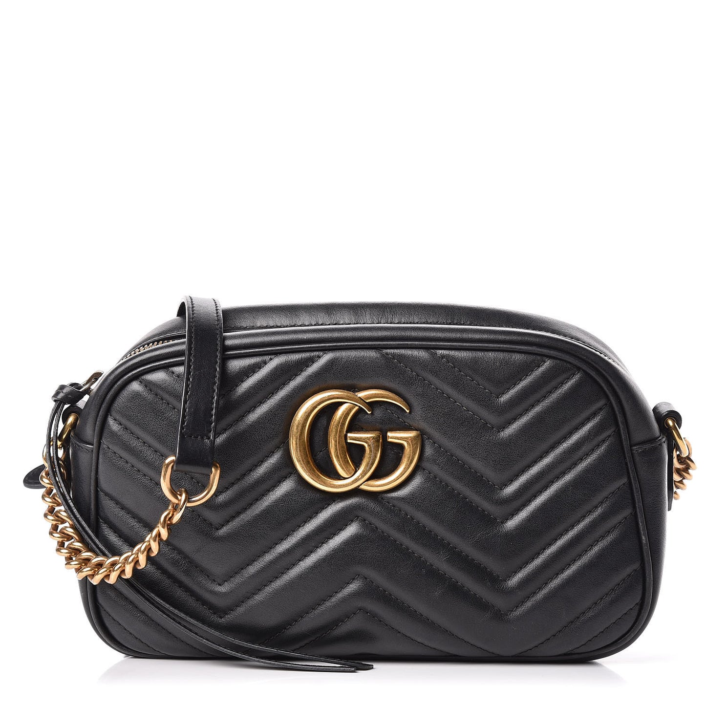 Calfskin Matelasse Small GG Marmont Chain Shoulder Bag Black