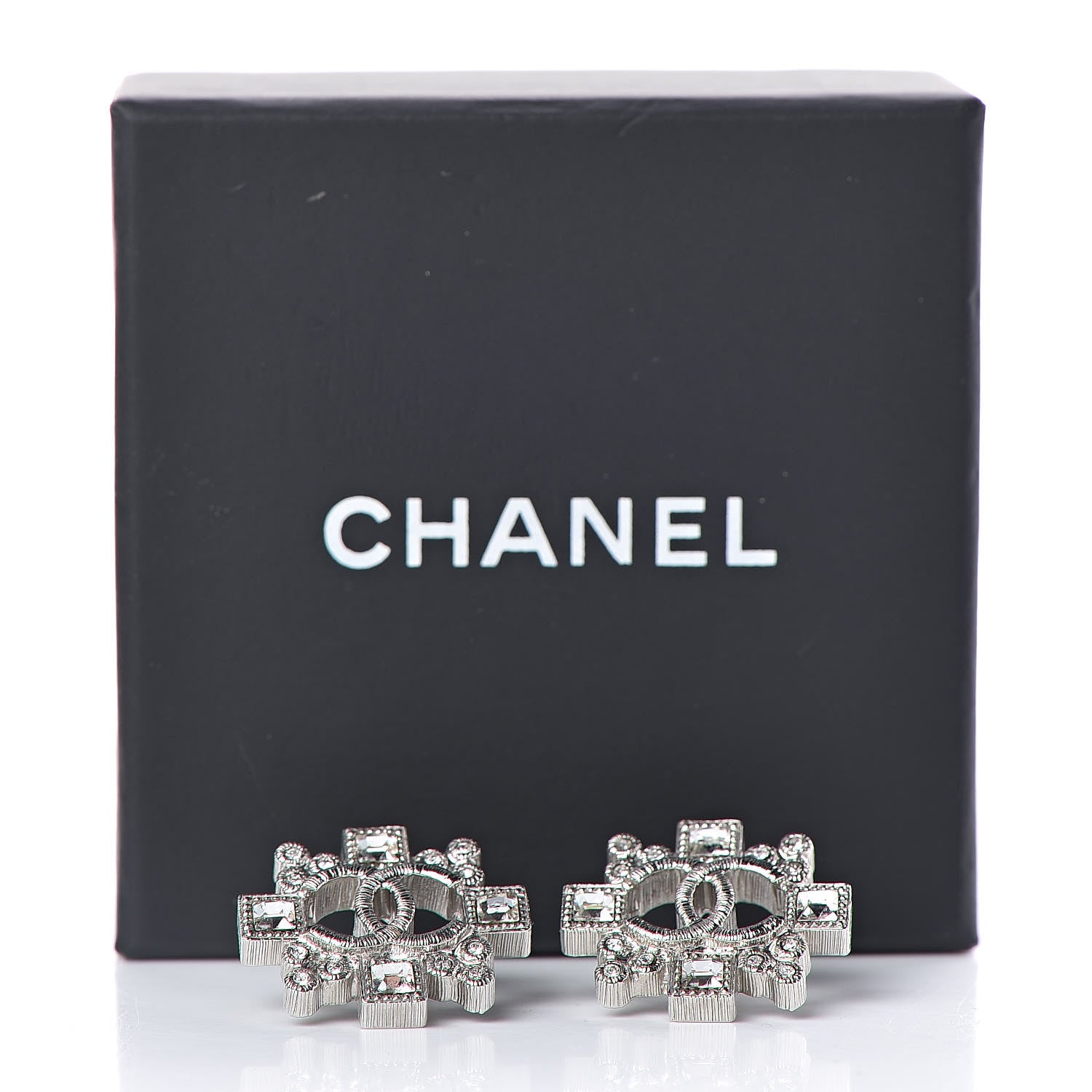 Chanel Swarovski Crystal CC Earrings Silver 5 of 5