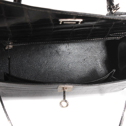 Hermes Shiny Niloticus Crocodile Kelly Sellier 25 Graphite 9 of 27