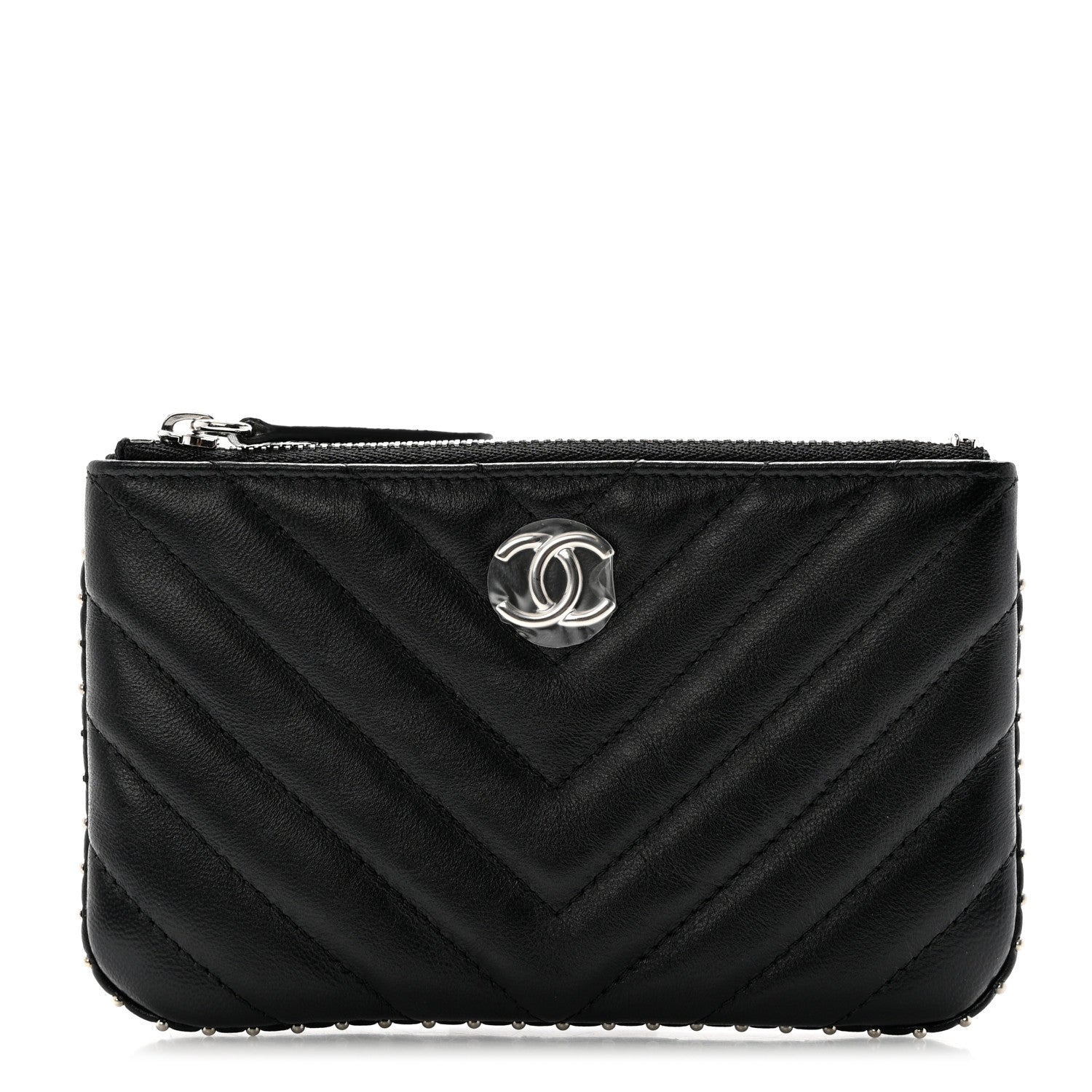 Chanel Lambskin Chevron Quilted Studded Small Cosmetic Case Black 1 of 8