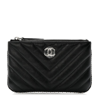 Chanel Lambskin Chevron Quilted Studded Small Cosmetic Case Black 1 of 8