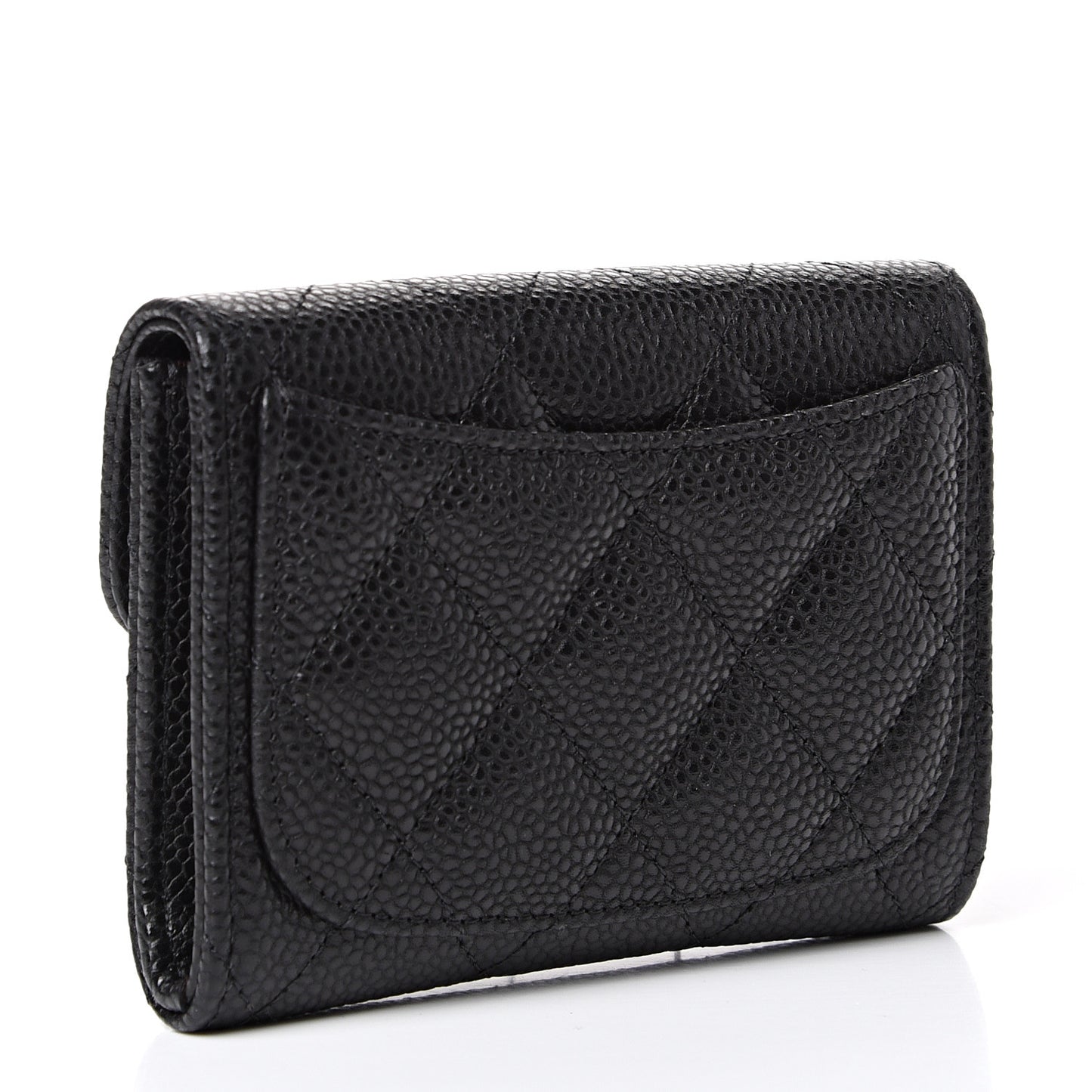 Caviar Quilted Flap Card Holder Wallet Black