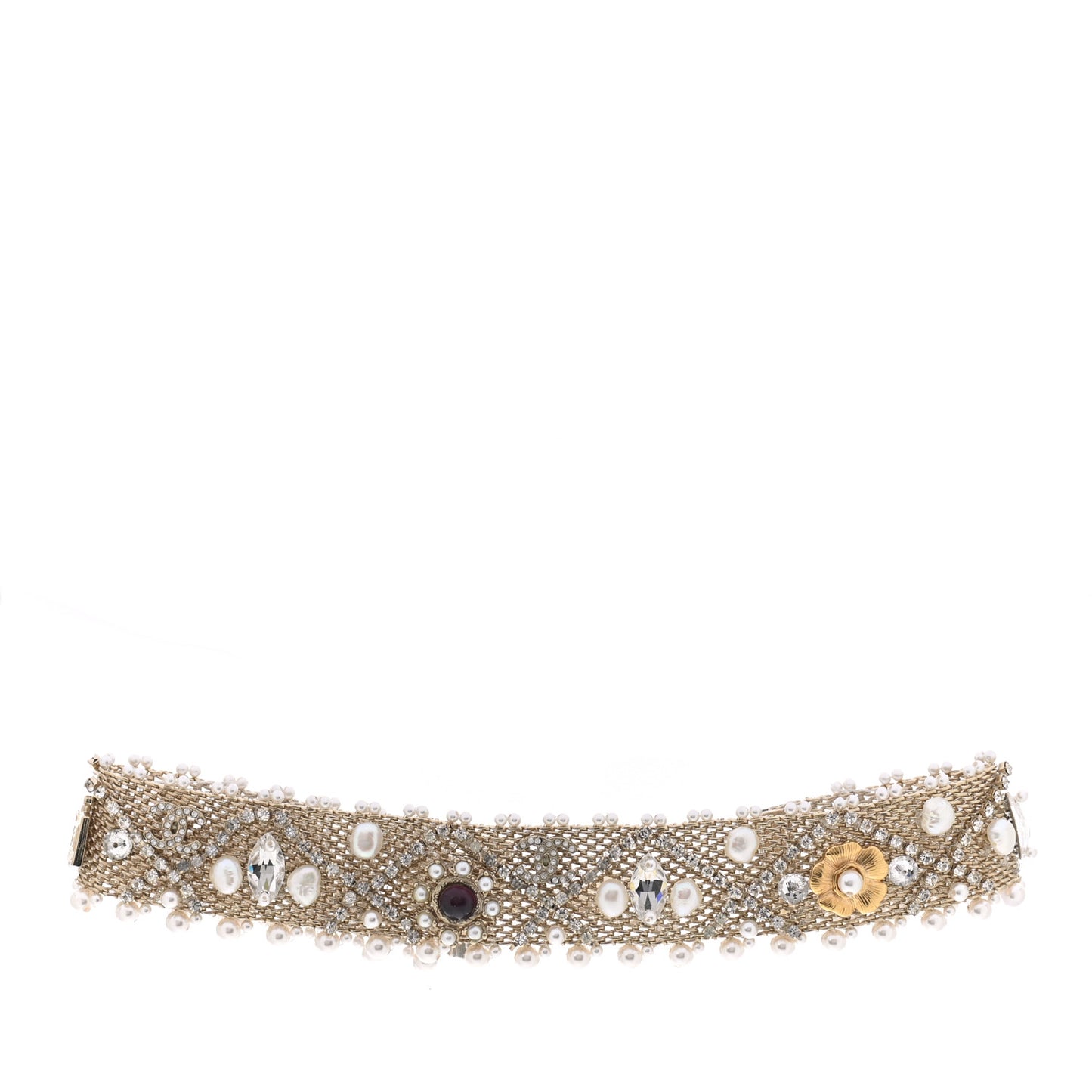 Crystal Pearl CC Choker Necklace Gold