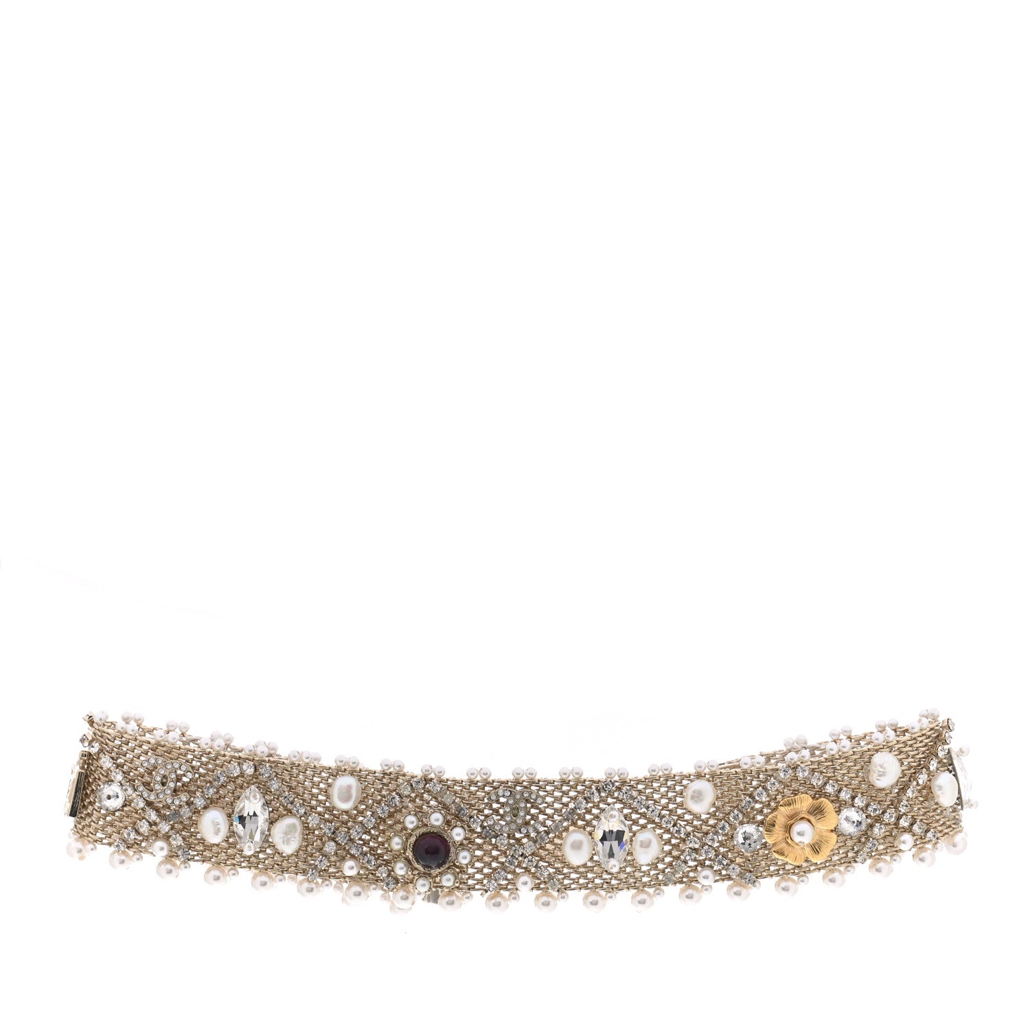 Chanel Crystal Pearl CC Choker Necklace Gold 1 of 4